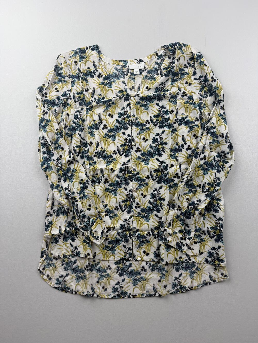 J. Jill Shirt Womens Medium Multicolor Floral Scoop Neck Button Front Tunic Top